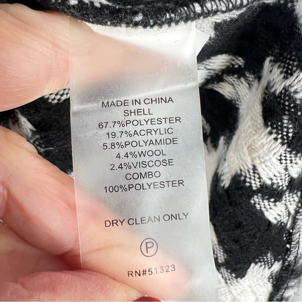 Vince Camuto Black/White Houndstooth Faux Leather Trim Button Down Shacket XL - Picture 9 of 15